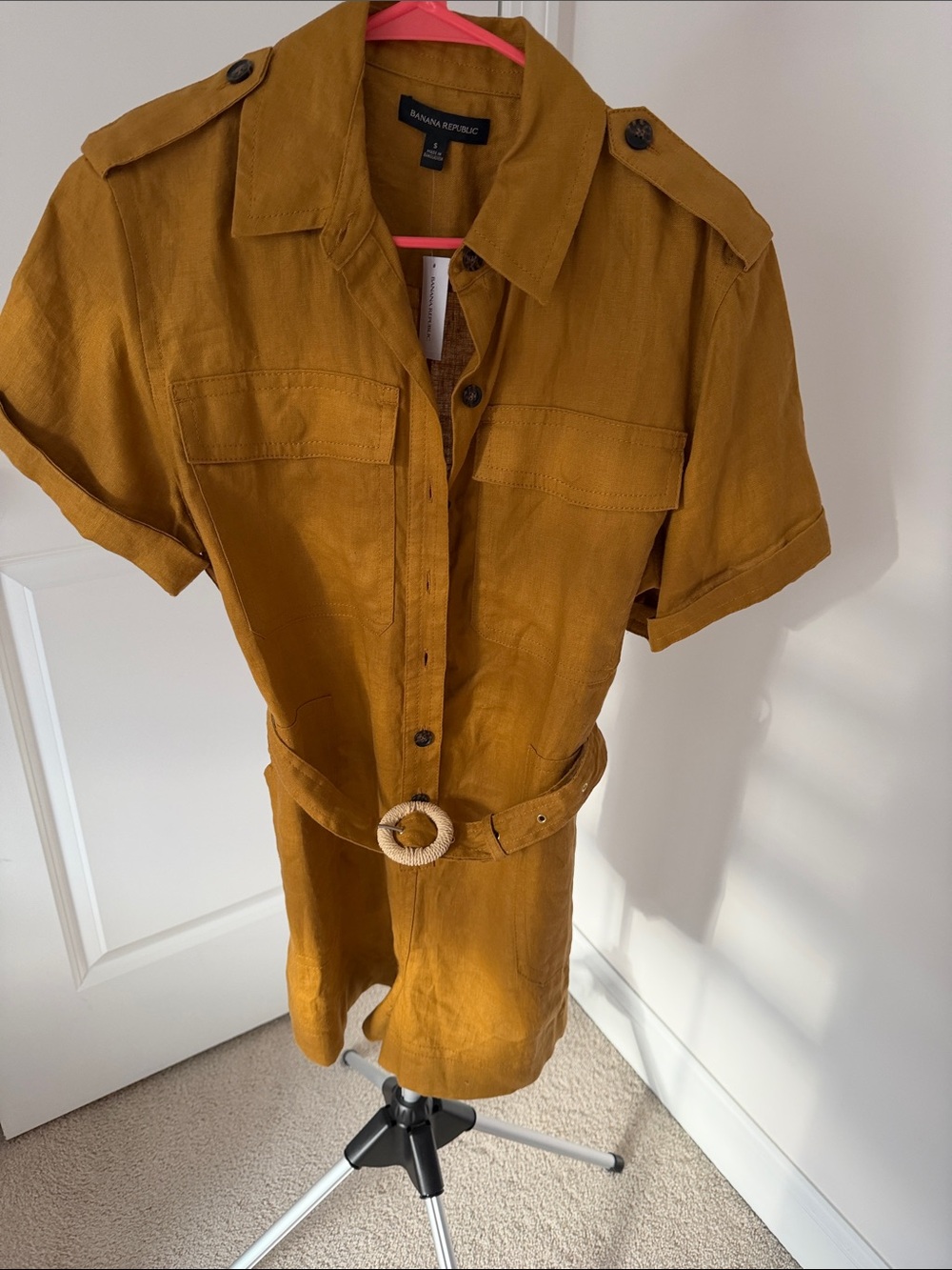 Banana Republic Mustard Short-Sleeve Utility Shirt Dress